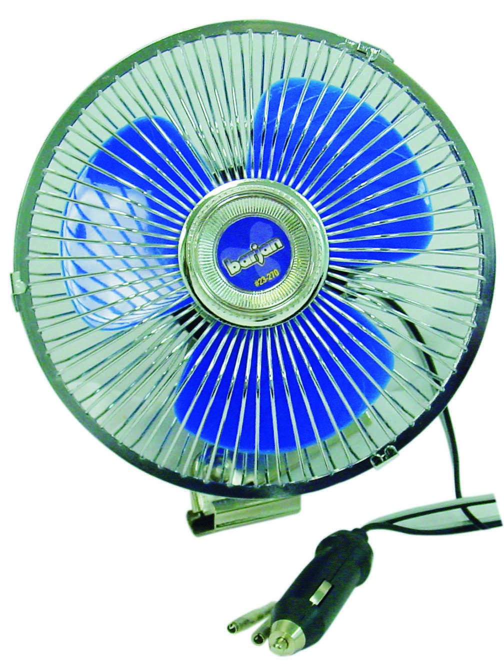 12 VOLT 6" OSCILLATING FAN WITH DURABLE METAL HOUSING,  BLUE FAN BLADES AND CIGARETTE PLUG