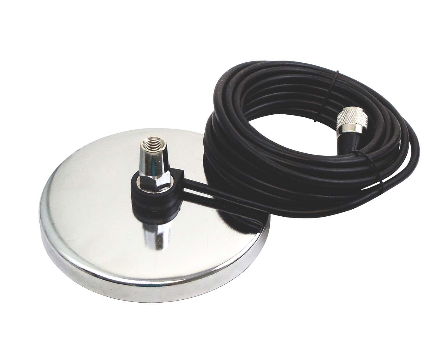 PROCOMM - 3" CHROME PLATED HEAVY DUTY MAGNET MOUNT WITH 12' COAX CABLE  & MOLDED PL259 CONNECTOR