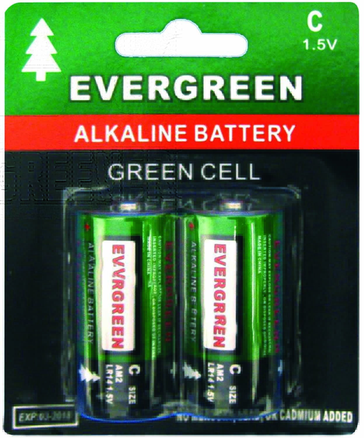 EVERGREEN - EBC ALKALINE 2 PACK C CELL BATTERIES IN DISPLAY PACKAGE