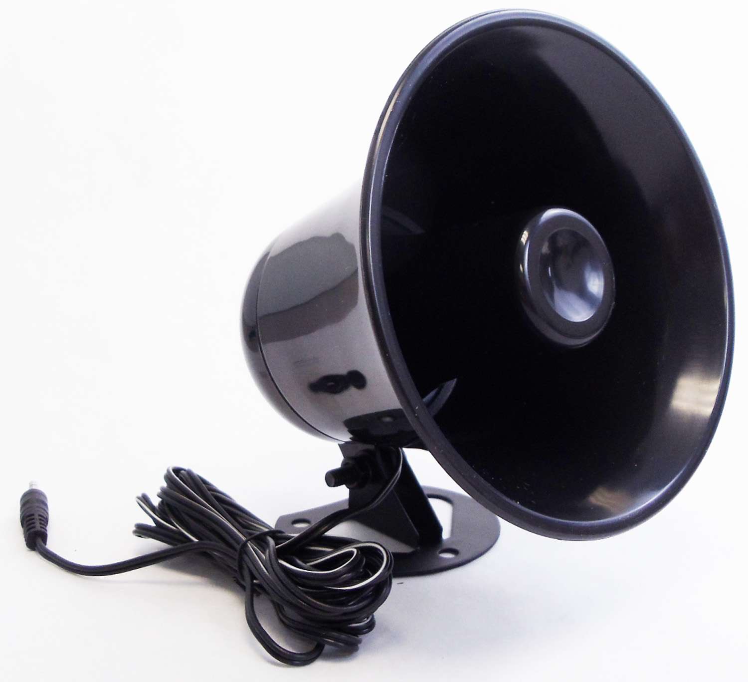 5-1/2" BLACK PLASTIC PA HORN WITH 10 FOOT CABLE AND 3.5MM PLUG