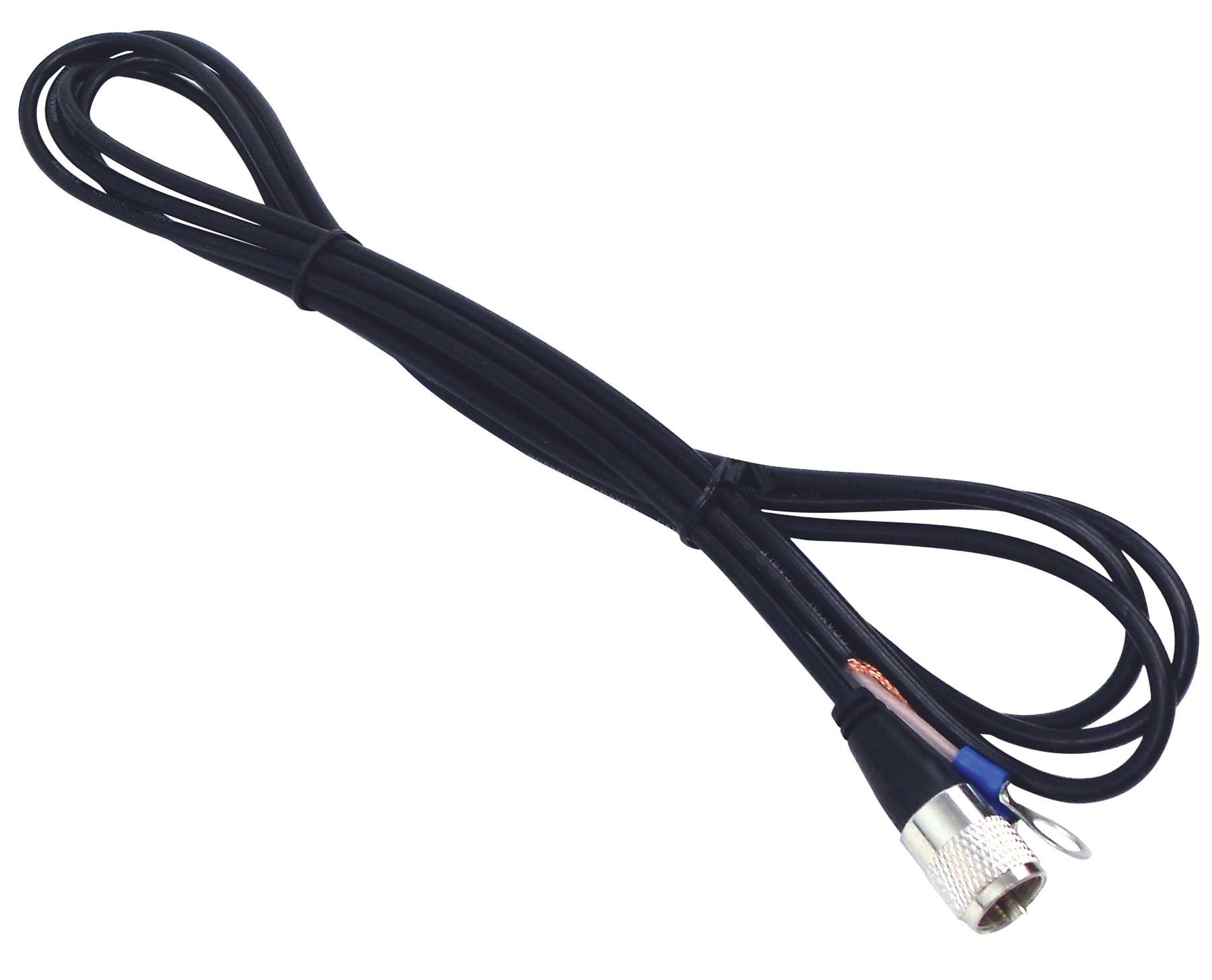 KALIBUR -  9 FOOT BLACK RG58A/U - 95% SHIELDED COAX CABLE ASSEMBLY WITH 1 MOLDED PL259 CONNECTOR AND LUG ENDS