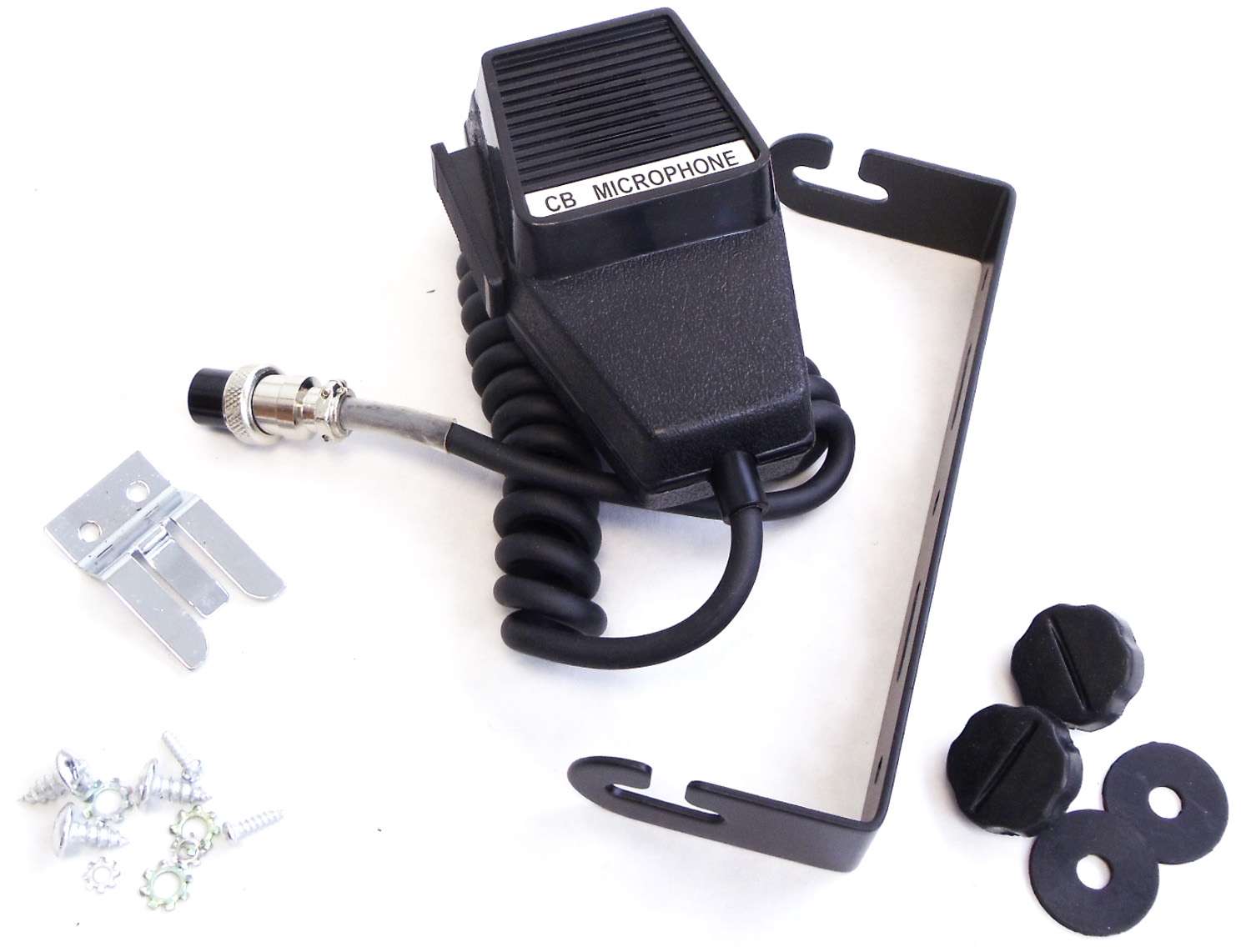 4 PIN MICROPHONE, 6" BLACK SLOTTED MOUNTING BRACKET & 6MM SIDE KNOBS, MIC CLIP & HARDWARE FOR MCB45W-FR