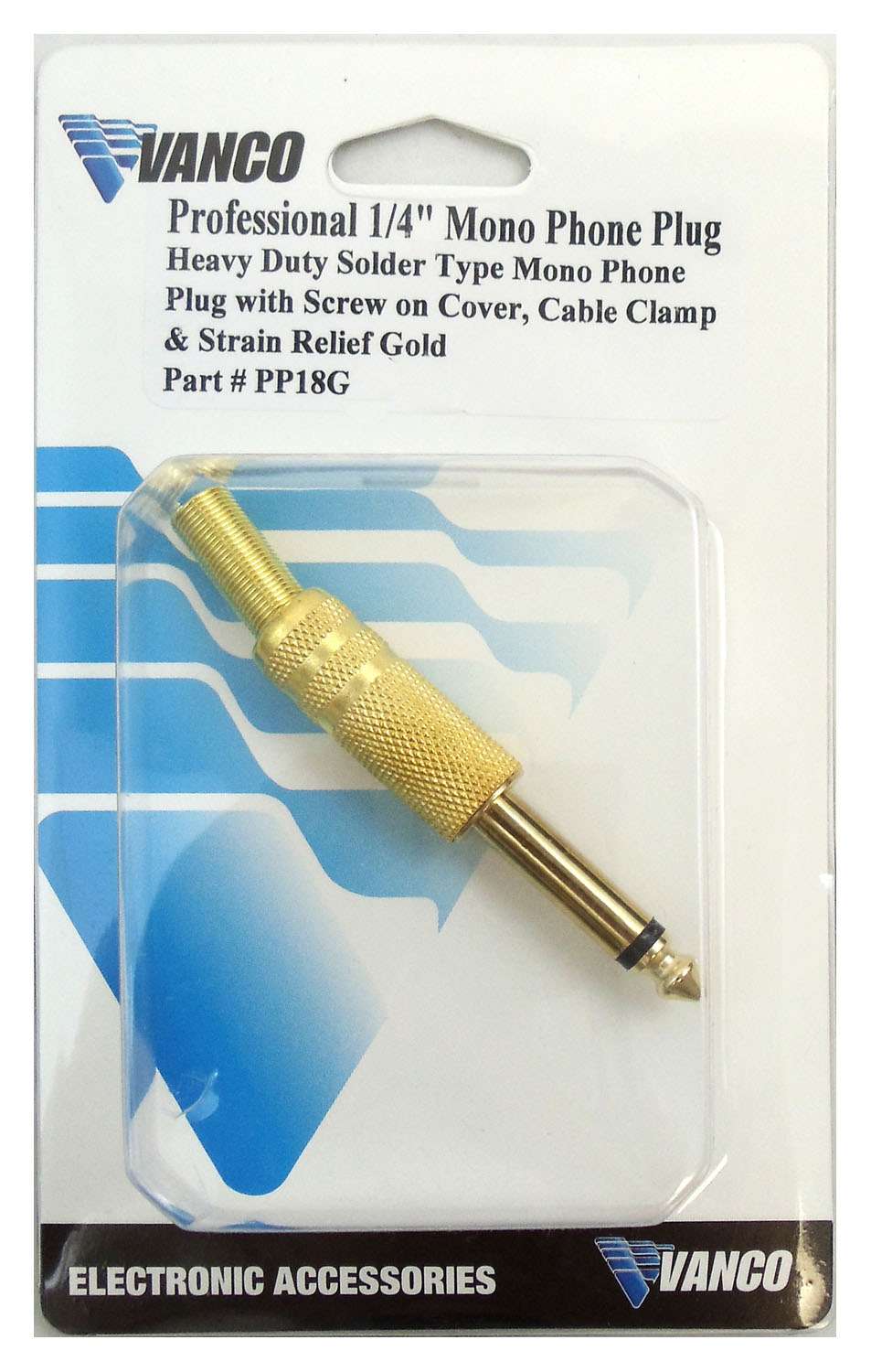 VANCO - 1/4" GOLD SHIELDED 2 CONDUCTOR MONO PHONE PLUG WITH SPRING STRAIN RELIEF