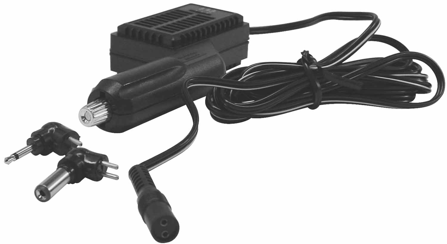 12 VOLT CIGARETTE PLUG VEHICULAR CHARGER FOR HAND HELD CB RADIOS. MULTI PIN ADAPTER PLUG ENABLES USE ON MANY ELECTRONICS