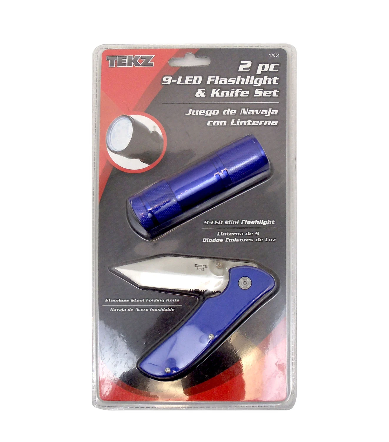 TITAN - 2 PIECE MINI LED FLASHLIGHT & STAINLESS STEEL FOLDING POCKET KNIFE SET IN BLUE