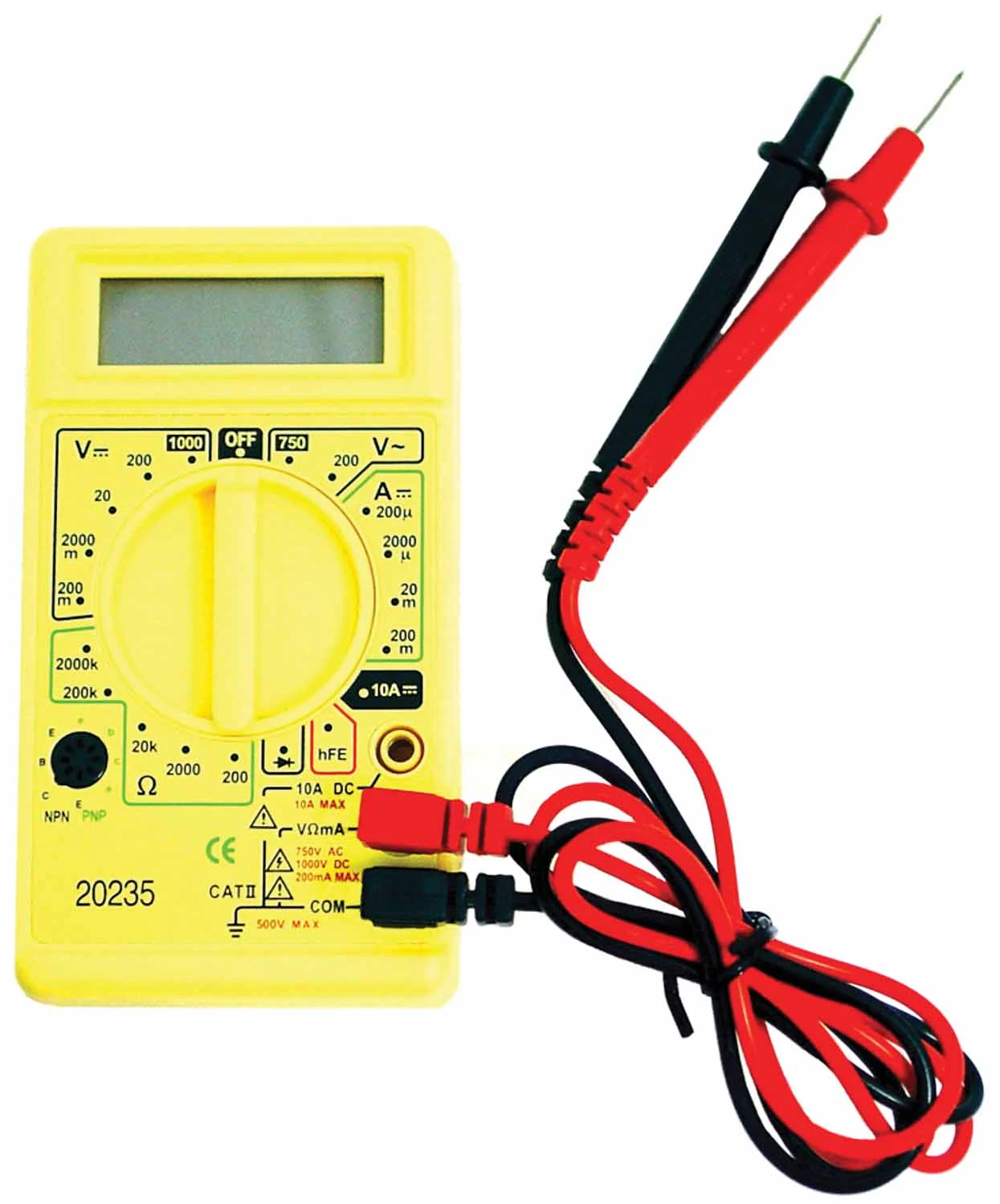 GRIP - 20235 19 RANGE DIGITAL MULTI-TESTER WITH POSITIVE AND NEGATIVE PROBES, CE APPROVED