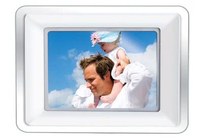 COBY - 7" WIDESCREEN TFT LCD COLOR WALL MOUNTABLE DIGITAL PHOTO FRAME WITH MP3 PLAYER & INTERCHANGEABLE BLACK OR WHITE FACEPLATES