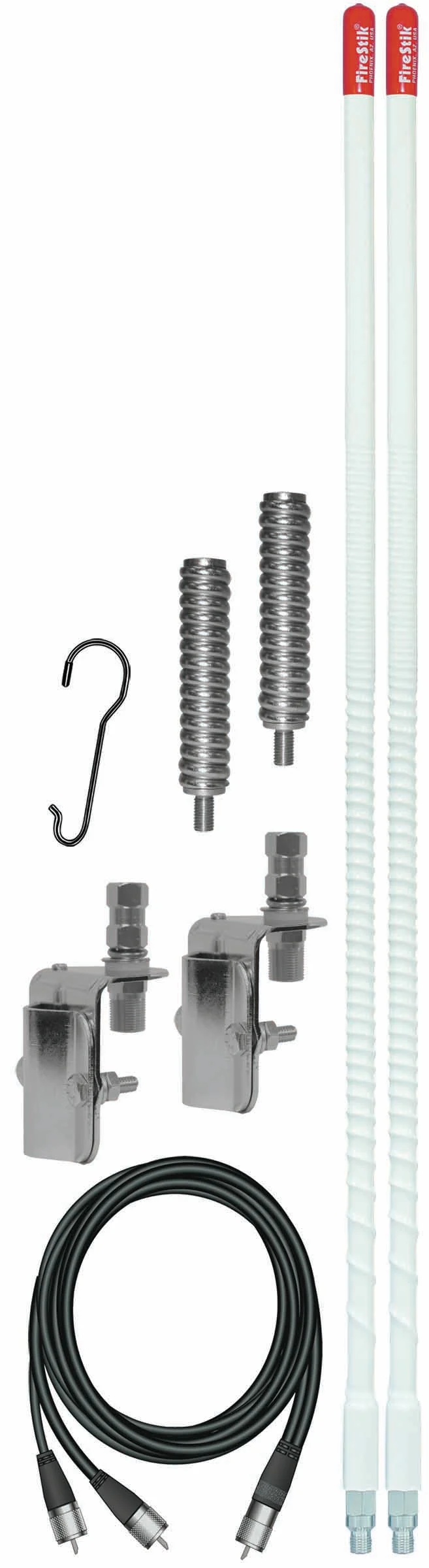 FIRESTIK - KW364A9A-W  3 FOOT 300 WATT ORIGINAL SERIES TRIM-TO-TUNE FIBERGLASS DUAL MIRROR MOUNT CB ANTENNA KIT IN WHITE