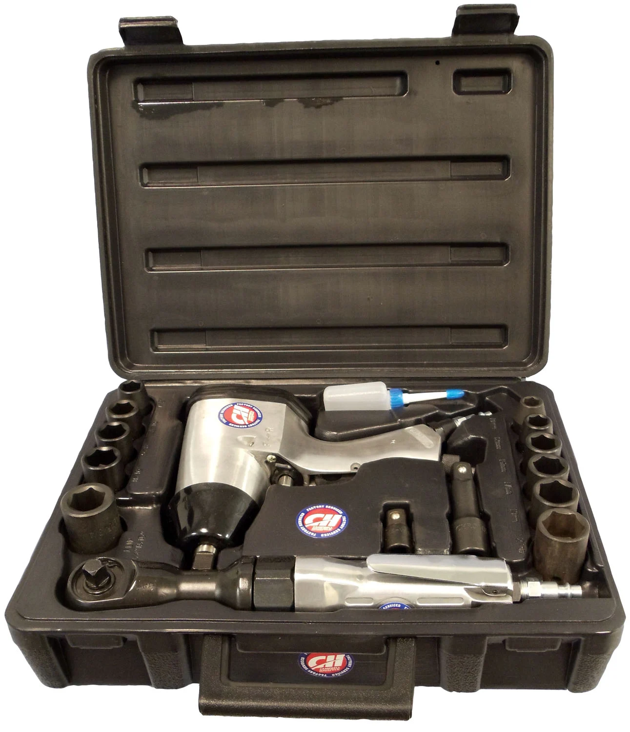 CAMPBELL HAUSFELD 1/2" & 3/8" AIR IMPACT SOCKET SET WITH RUGGED CARRY CASE