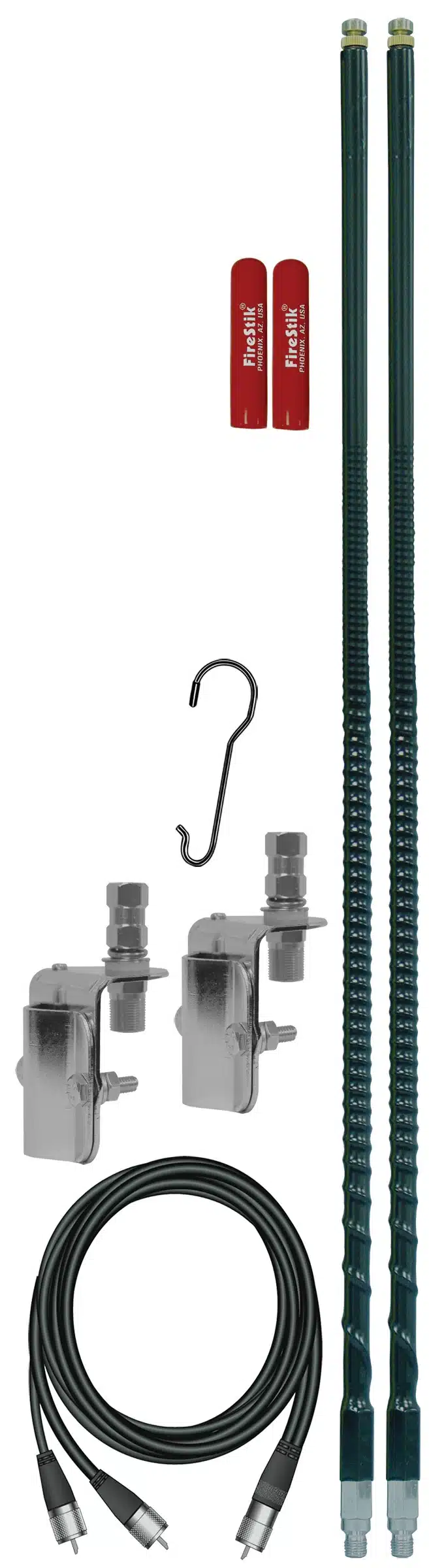 FIRESTIK - FS-DMK 3 FOOT 650 WATT TWIST-TO-TUNE SERIES FIBERGLASS DUAL MIRROR MOUNT CB ANTENNA KIT IN BLACK