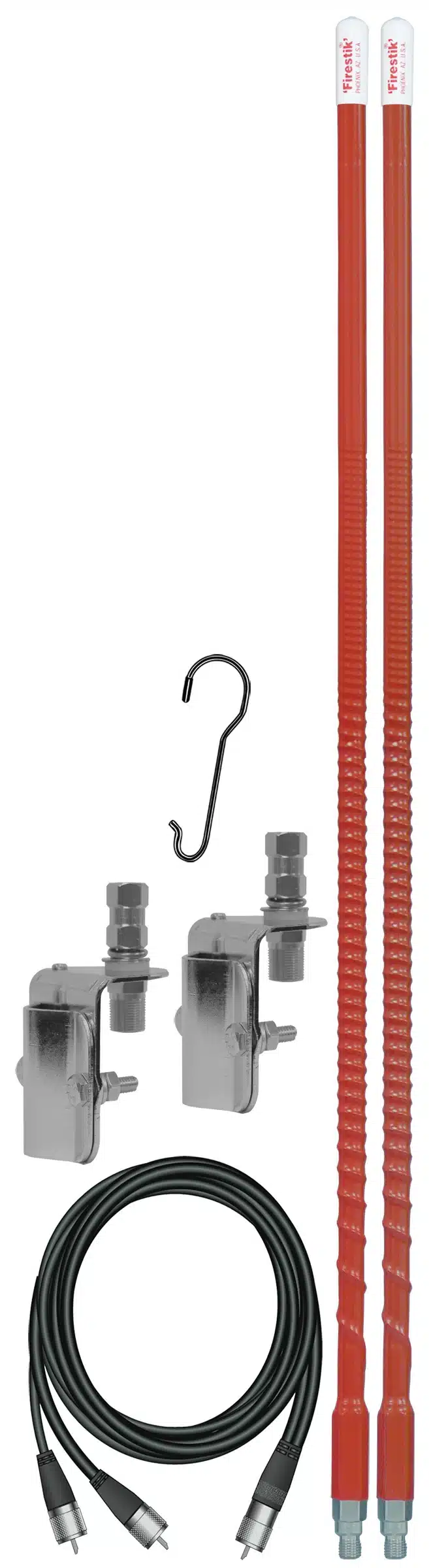 FIRESTIK - FS-DMK 3 FOOT 650 WATT TWIST-TO-TUNE SERIES FIBERGLASS DUAL MIRROR MOUNT CB ANTENNA KIT IN RED
