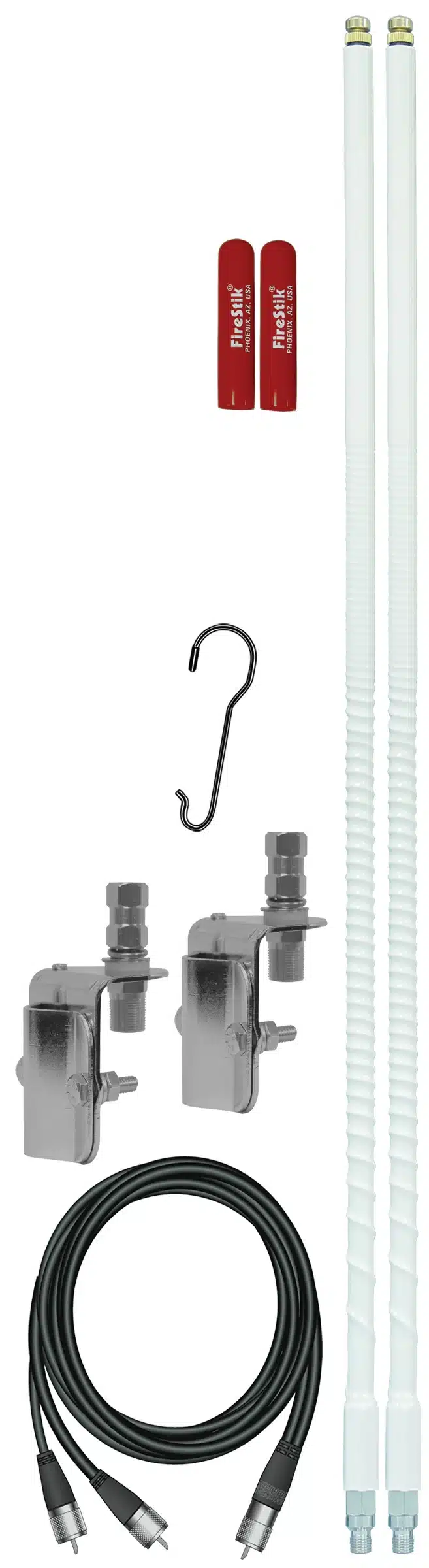 FIRESTIK - FS-DMK 3 FOOT 650 WATT TWIST-TO-TUNE SERIES FIBERGLASS DUAL MIRROR MOUNT CB ANTENNA KIT IN WHITE