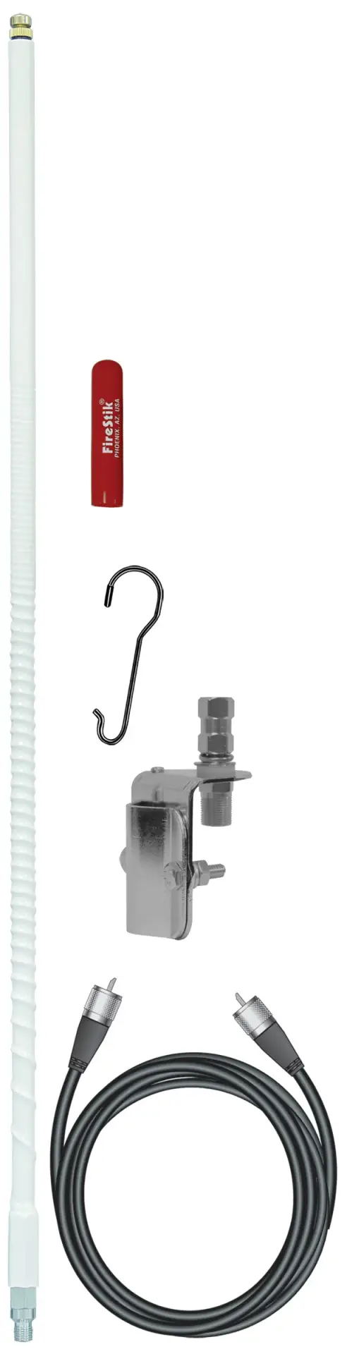 FIRESTIK - FS-SMK 4 FOOT 900 WATT TWIST-TO-TUNE SERIES FIBERGLASS SINGLE MIRROR MOUNT CB ANTENNA KIT IN WHITE