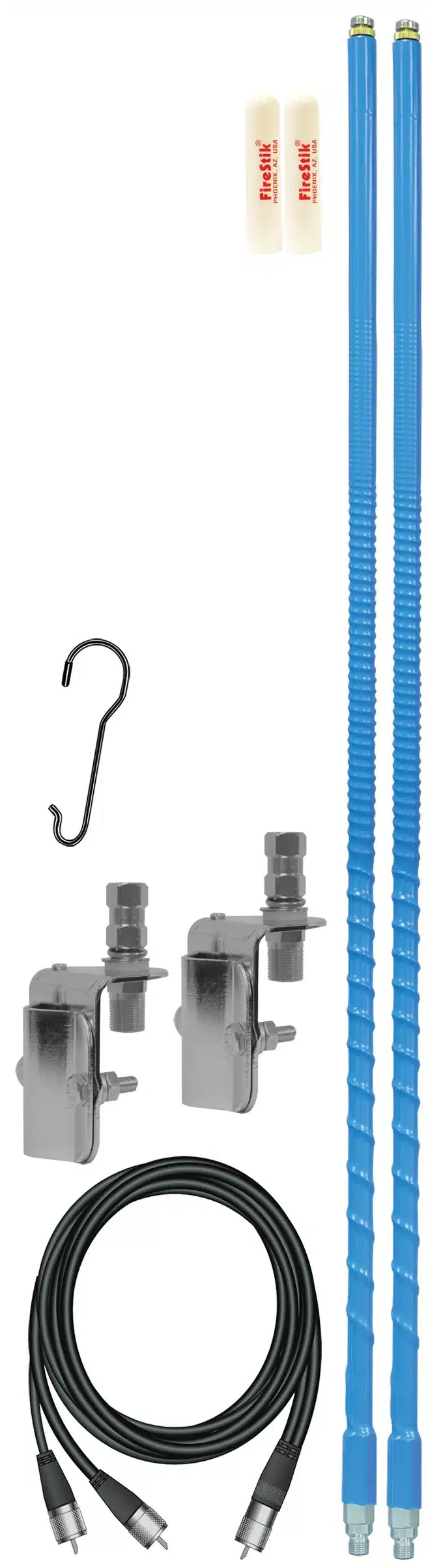 FIRESTIK - FS-DMK 4 FOOT 900 WATT TWIST-TO-TUNE SERIES FIBERGLASS DUAL MIRROR MOUNT CB ANTENNA KIT IN BLUE