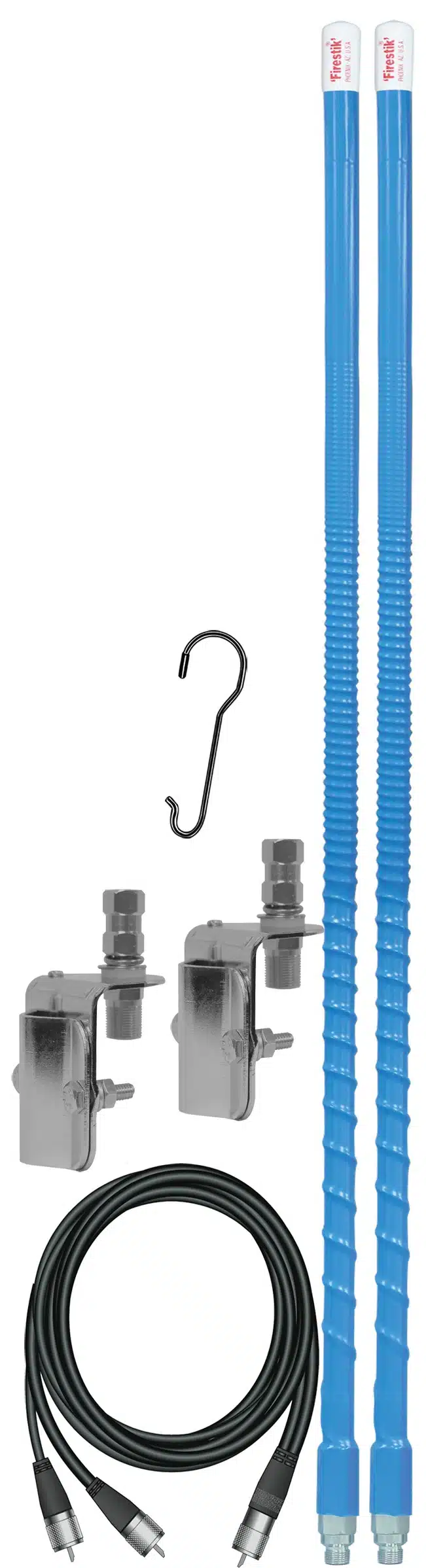 FIRESTIK - KW4-DMK 4 FOOT 400 WATT ORIGINAL SERIES TRIM-TO-TUNE FIBERGLASS DUAL MIRROR MOUNT CB ANTENNA KIT IN BLUE