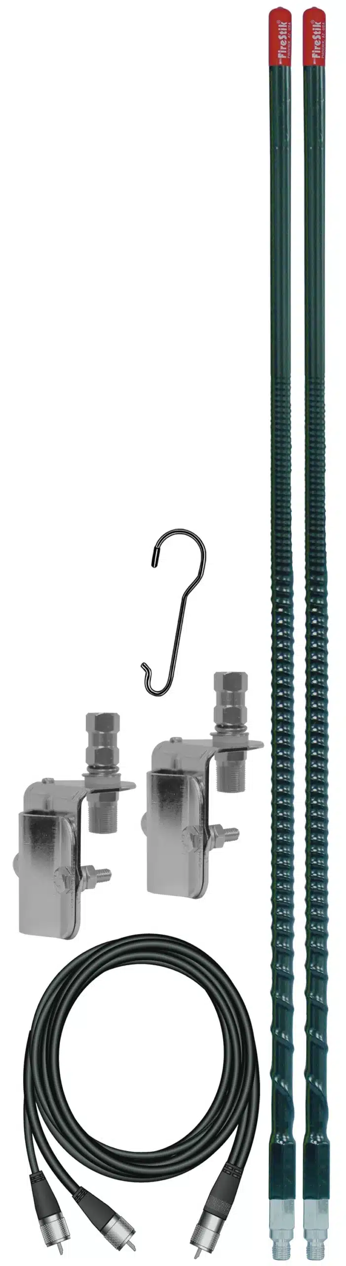 FIRESTIK - KW4-DMK 4 FOOT 400 WATT ORIGINAL SERIES TRIM-TO-TUNE FIBERGLASS DUAL MIRROR MOUNT CB ANTENNA KIT IN BLACK