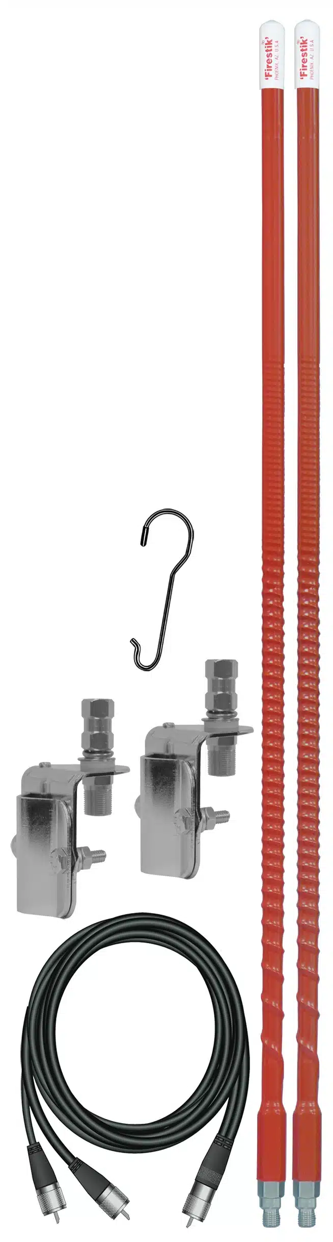 FIRESTIK - KW4-DMK 4 FOOT 400 WATT ORIGINAL SERIES TRIM-TO-TUNE FIBERGLASS DUAL MIRROR MOUNT CB ANTENNA KIT IN RED