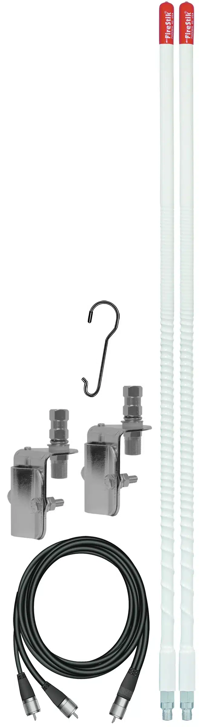 FIRESTIK - KW4-DMK 4 FOOT 400 WATT ORIGINAL SERIES TRIM-TO-TUNE FIBERGLASS DUAL MIRROR MOUNT CB ANTENNA KIT IN WHITE