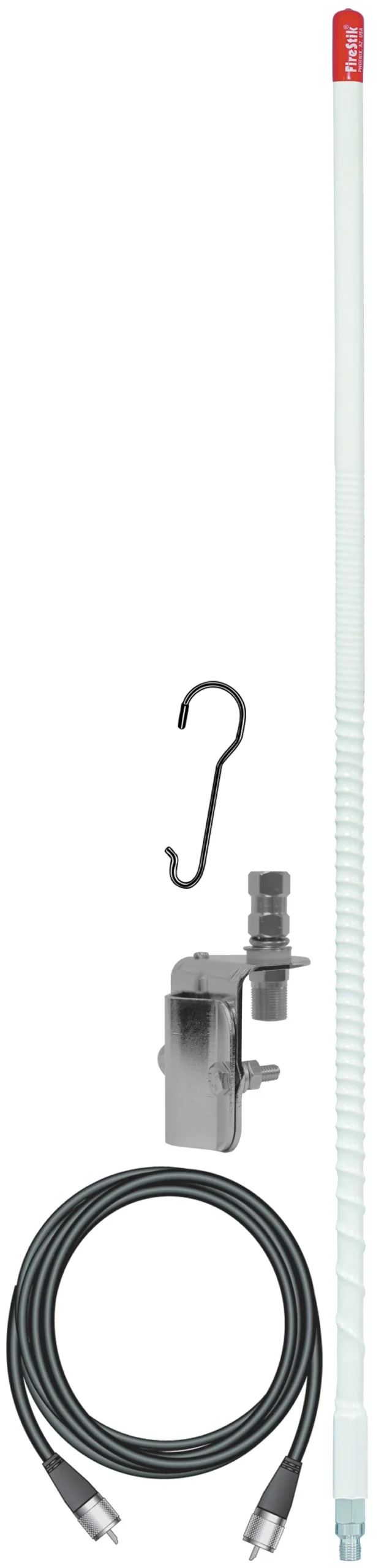 FIRESTIK - KW4-SMK 4 FOOT 400 WATT ORIGINAL SERIES TRIM-TO-TUNE FIBERGLASS SINGLE MIRROR MOUNT CB ANTENNA KIT IN WHITE