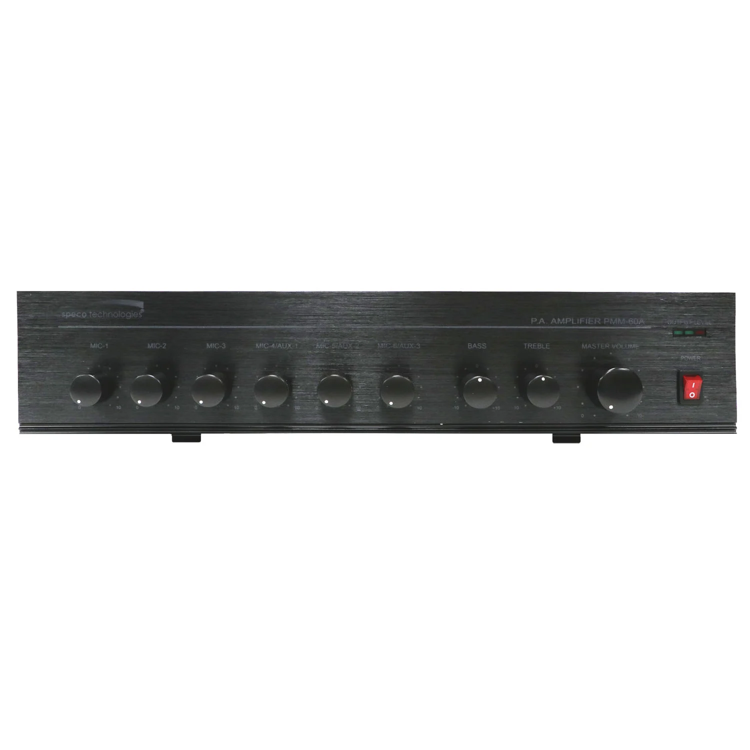 60 WATT RMS 110 VOLT AC PUBLIC ADDRESS AMPLIFIER MIXER WITH 6 MICROPHONE INPUTS/AUX/AUTO MUTE.