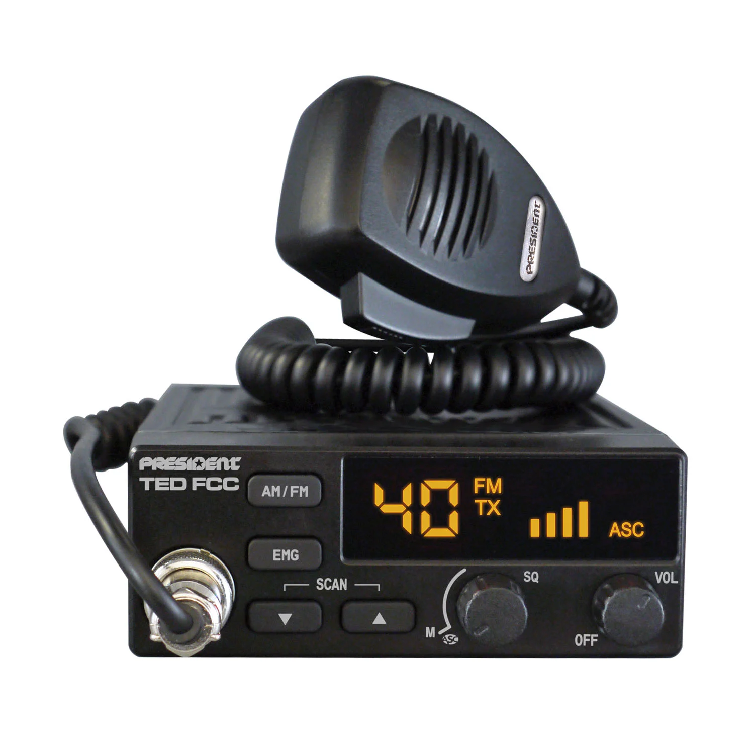 PRESIDENT - TED 40 CHANNEL AM/FM COMPACT CB RADIO WITH SCAN, EMERGENCY 9 & 19