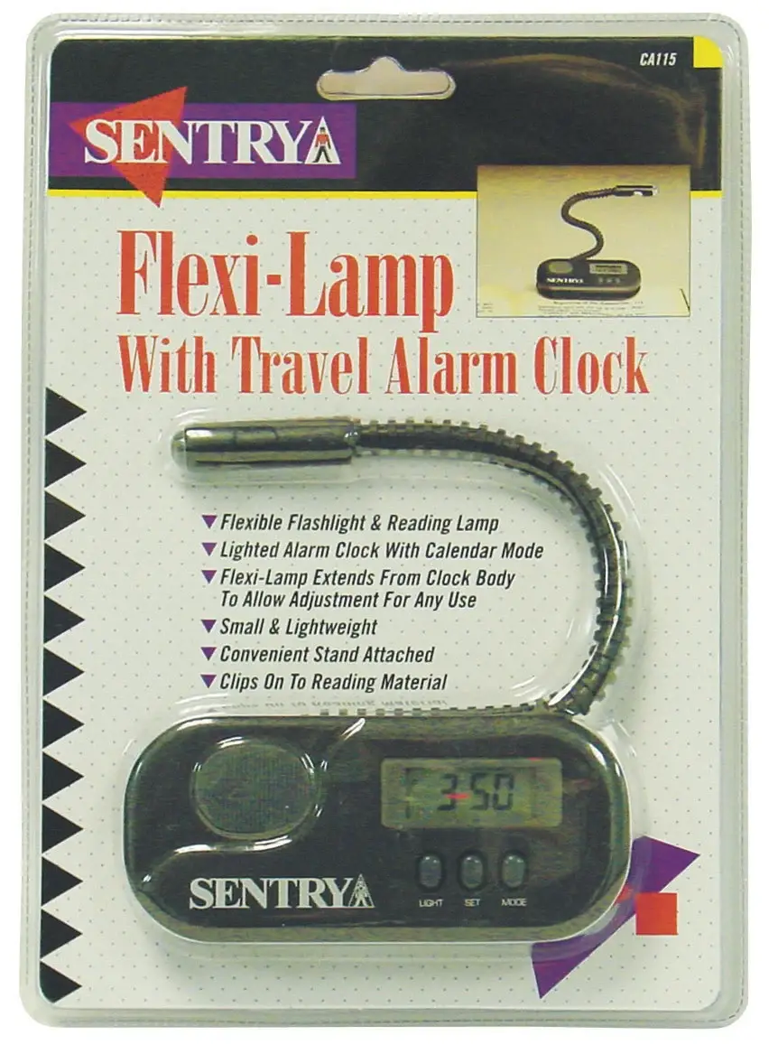 SENTRY - FLEX-LAMP WITH TRAVEL ALARM CLOCK, LIGHT & BOOK CLIP