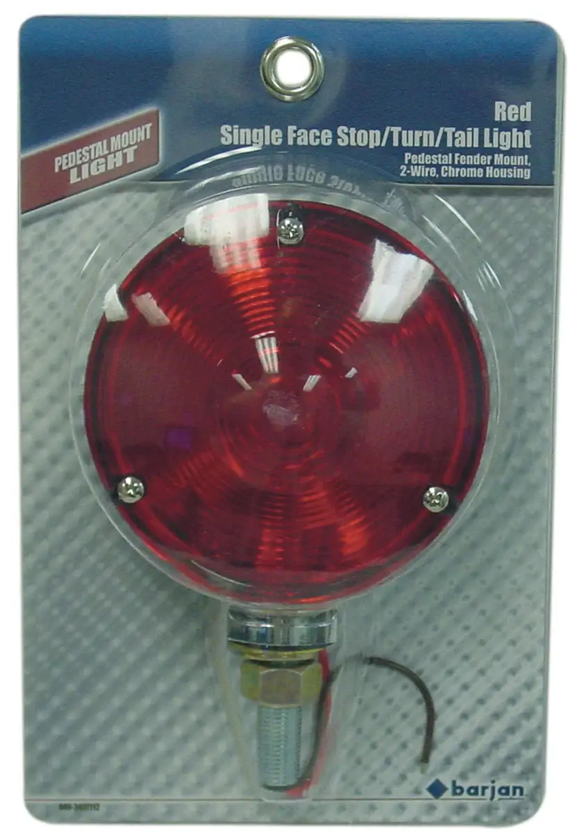 RED PEDESTAL FENDER MOUNT, 2 WIRE SINGLE FACE STOP/TURN/TAIL LIGHT WITH CHROME HOUSING