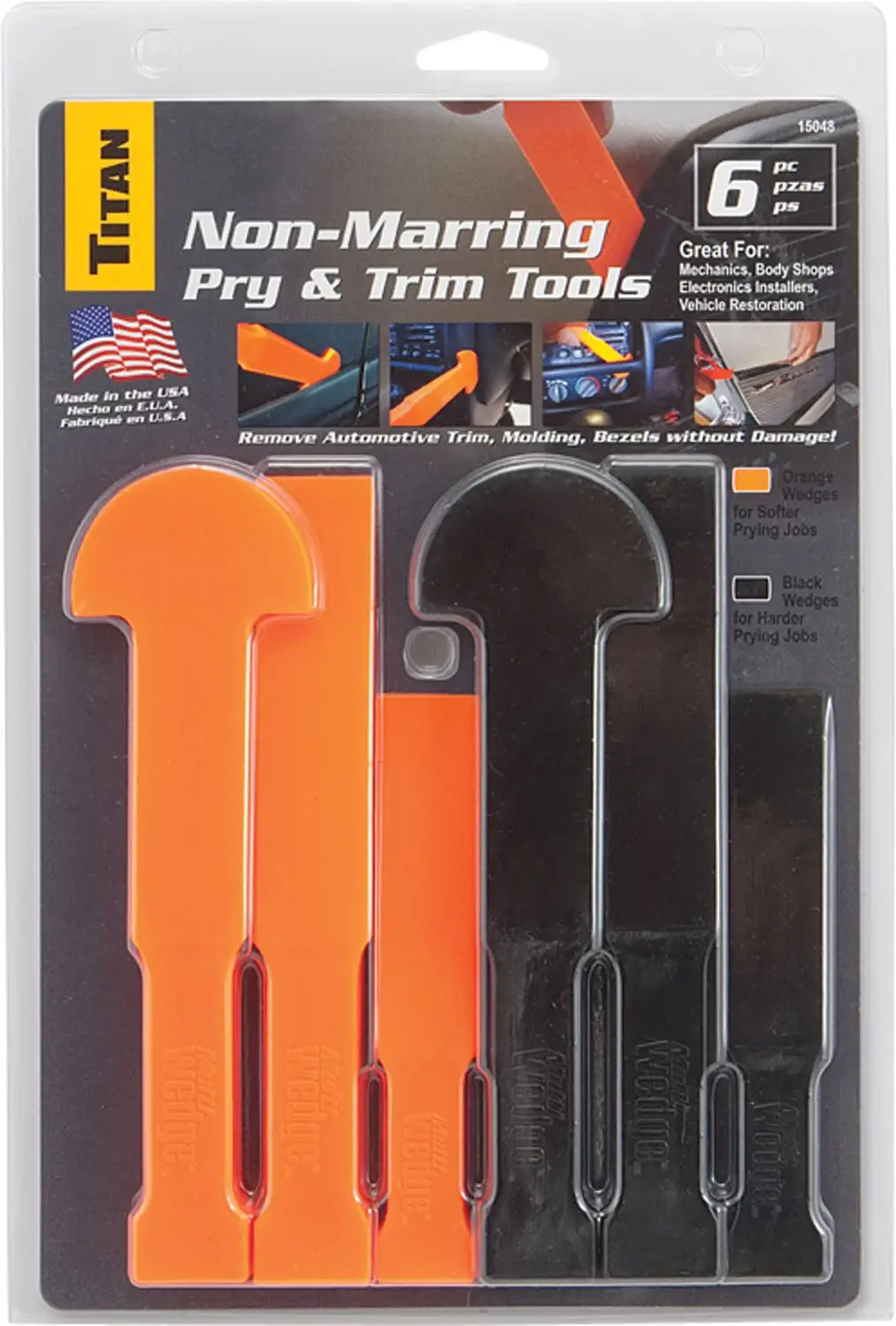 TITAN 15048 - 6 PIECE NYLON MULTI WEDGE PRY TOOL SET FOR REMOVING AUTOMOTIVE TRIM, AIR VENTS, DOOR PANELS & MORE