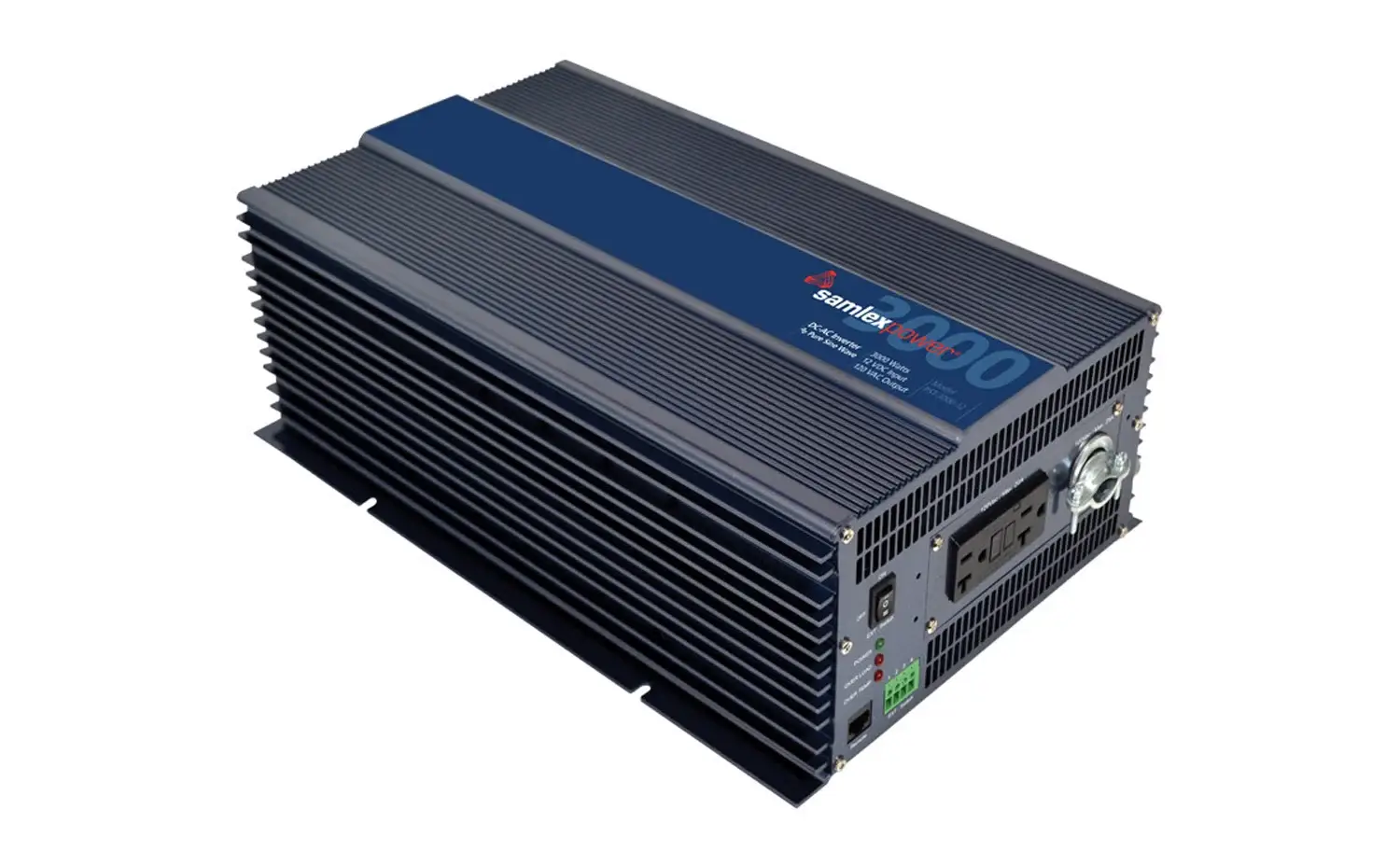 SAMLEX - 3000 WATT, 6000 WATT SURGE 12 VOLT DC PURE SINE WAVE INVERTER WITH 2 AC RECEPTACLES, LOW BATTERY ALARM & OVERLOAD PROTECTION