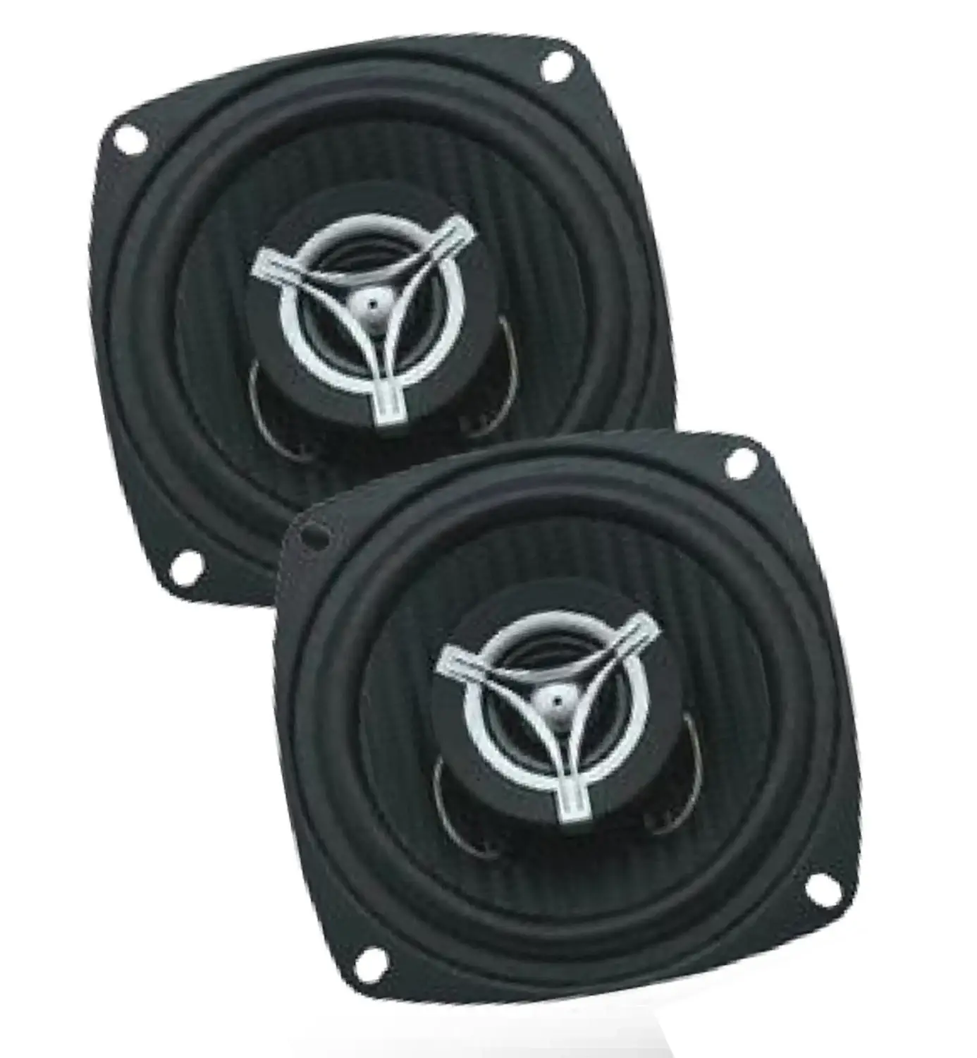 POWER ACOUSTIK - EF42 4" 2-WAY 250 WATT 4 OHM COAXIAL SPEAKER PAIR WITH CARBON FIBER INJECTED POLYPROPYLENE CONE, 1" VOICE COIL, 1.2" DOME TWEETER & GRILLS