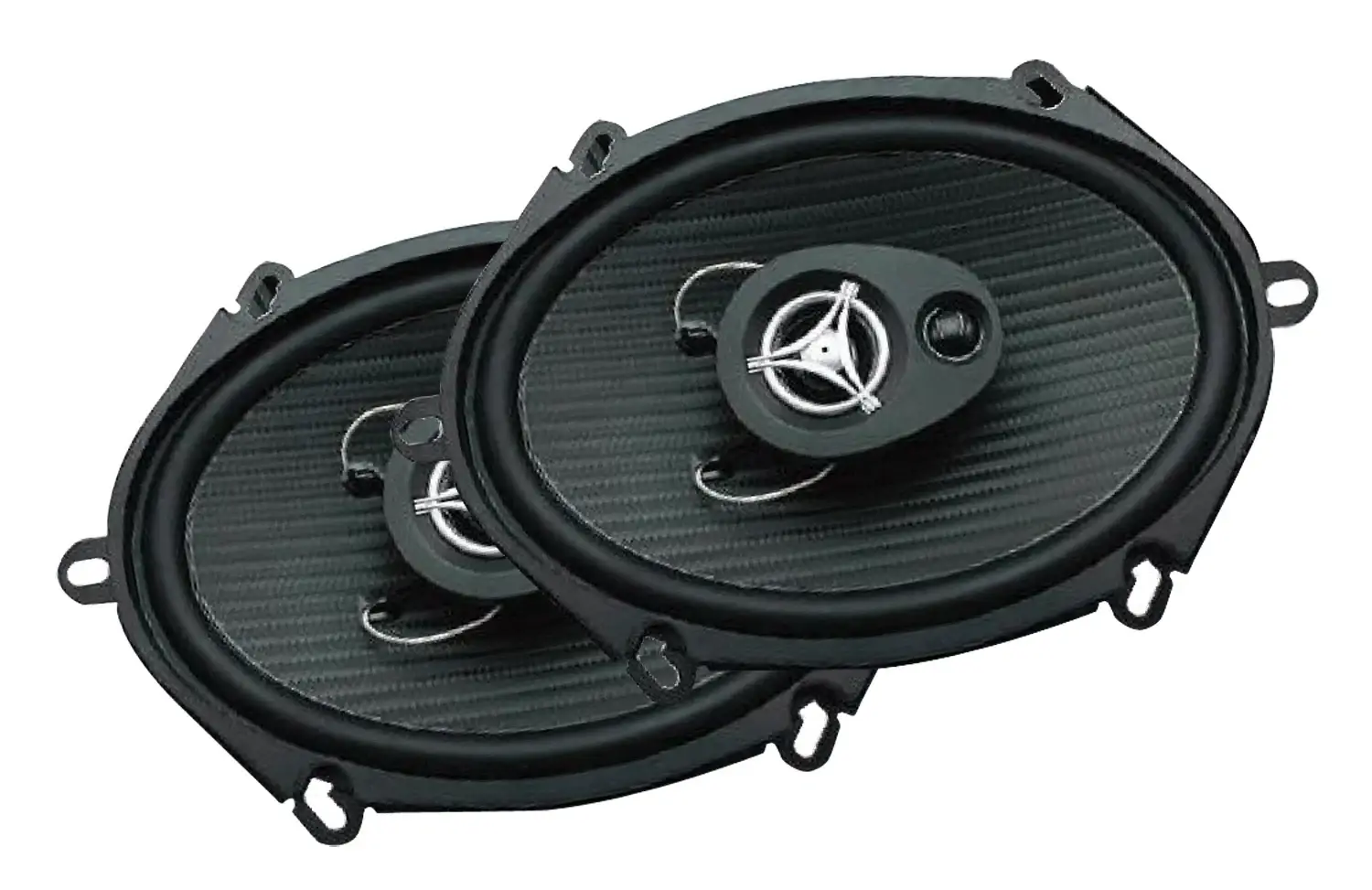 POWER ACOUSTIK - EF573 5"X7" 3-WAY 500 WATT, 4 OHM COAXIAL SPEAKER PAIR WITH CARBON FIBER INJECTED POLYPROPYLENE CONE, 1" VOICE COIL ON ALUMINUM FORMER, 1.25" BALANCED DOME MIDRANGE, 3/4" SOFT DOME SUPER TWEETER & GRILL COVERS