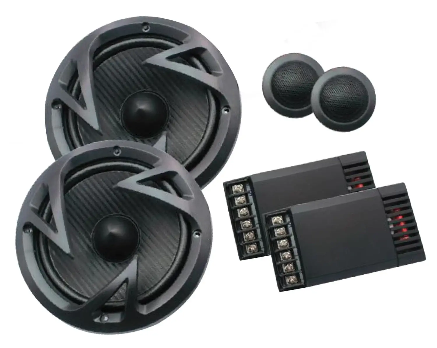 POWER ACOUSTIK - EF60C 6-1/2"  500 WATT 4 OHM COMPONENT SYSTEM WITH CARBON FIBER INJECTED MOLDED POLYPROPYLENE CONE WITH 1" VOICE COIL ON ALUMINUM FORMER, 1" FLUSH MOUNT DOME TWEETERS & PASSIVE CROSSOVERS